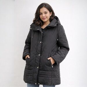 DKNY Donna Karan Black Long Puffer Coat Jacket Size S β Warm & Stylish